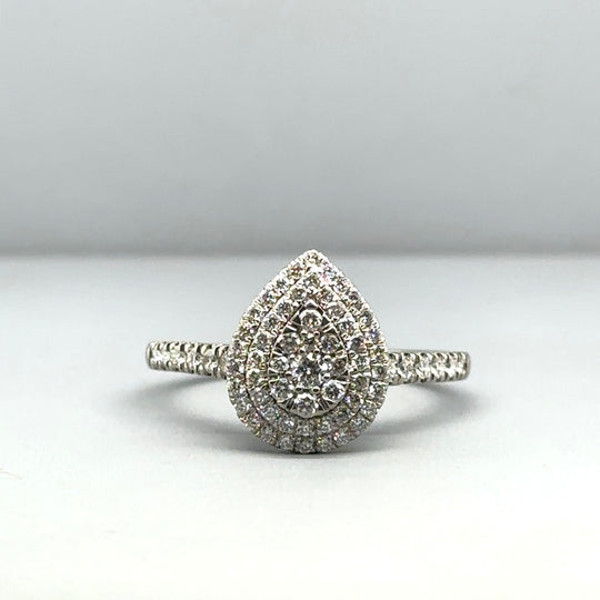 18ct White Gold Diamond Set Pear Shaped Ring (c. 0.60 - 0.65ct) - Size S