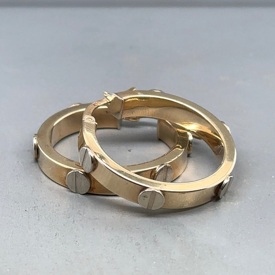 9ct Bi-Colour Screw Hoop Earrings