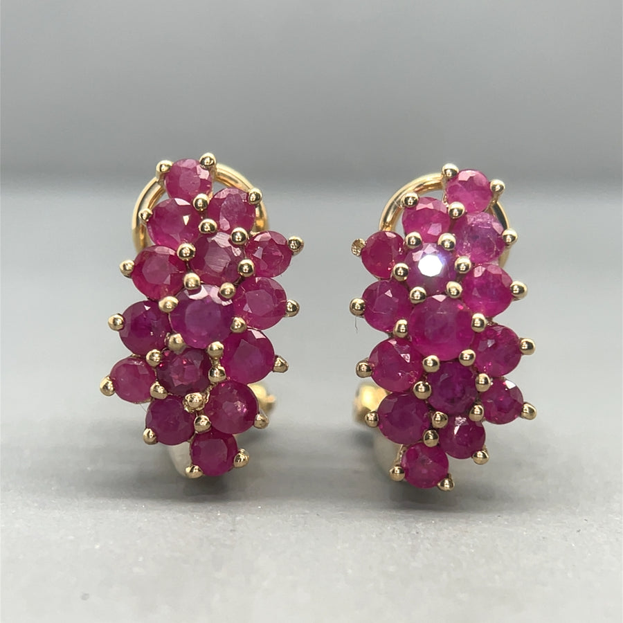 9ct Yellow Gold Ruby Cluster Earrings