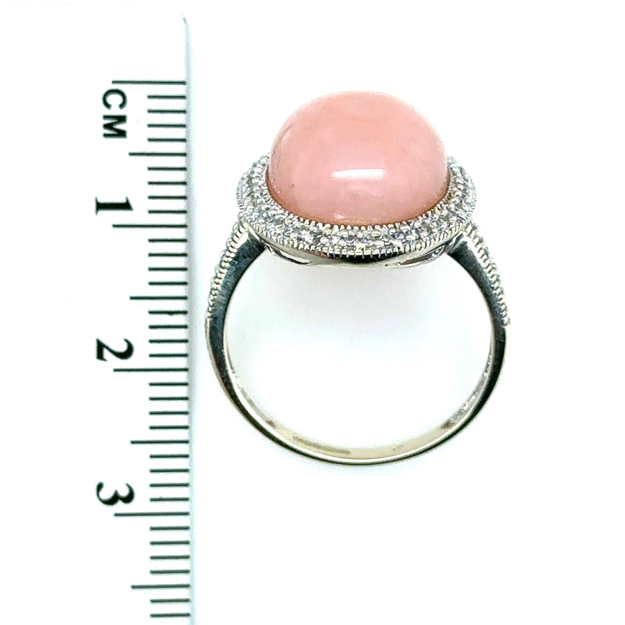 9ct Yellow Gold Pink Coral and Diamond Ring (c. 0.30ct) - Size P