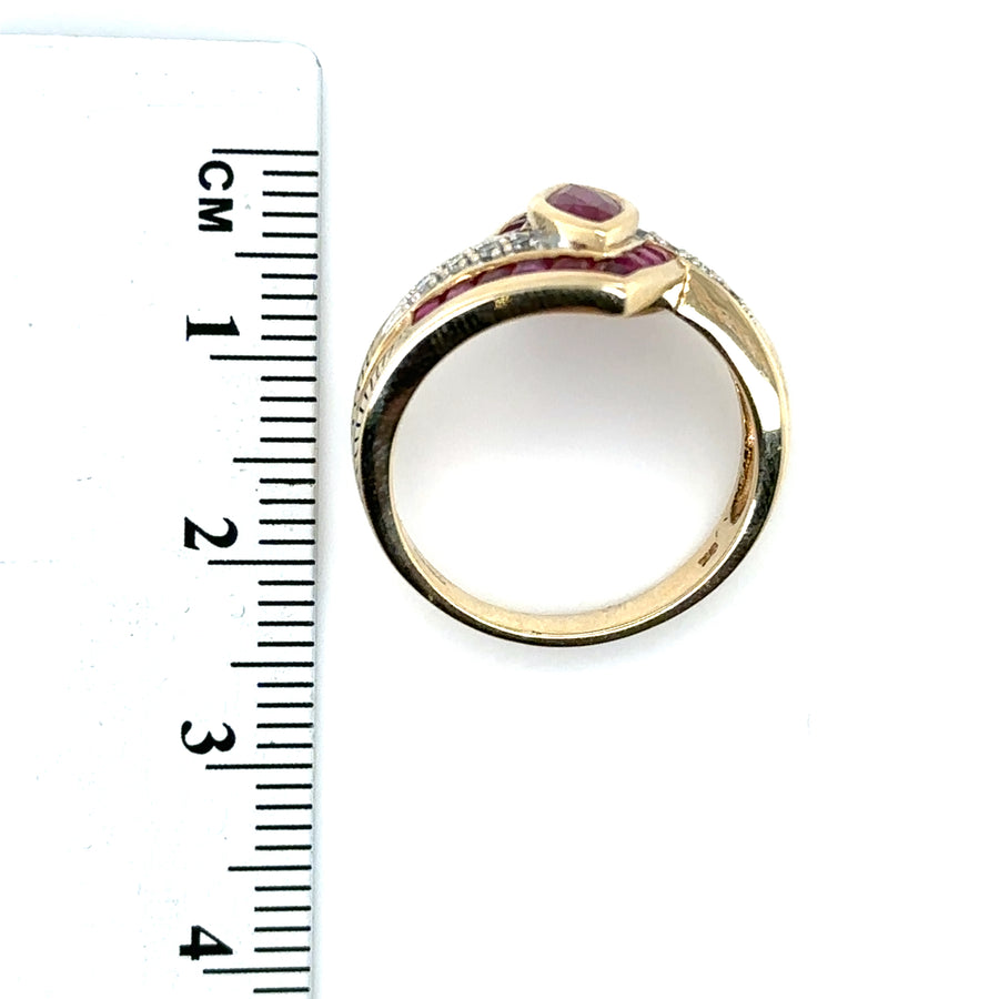9ct Yellow Gold Ruby and Diamond Ring - Size N 1/2