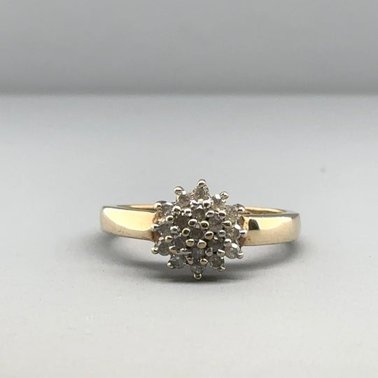 9ct Yellow Gold Diamond Cluster Ring (c. 0.25ct) - Size J 1/2