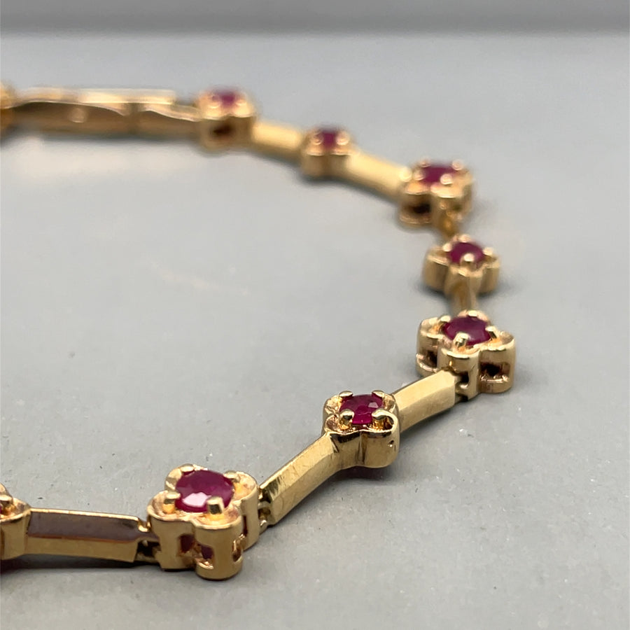 9ct Yellow Gold Ruby Flower Bracelet