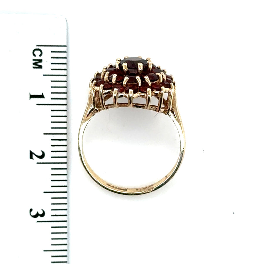 9ct Yellow Gold Garnet Cluster Ring - Size L