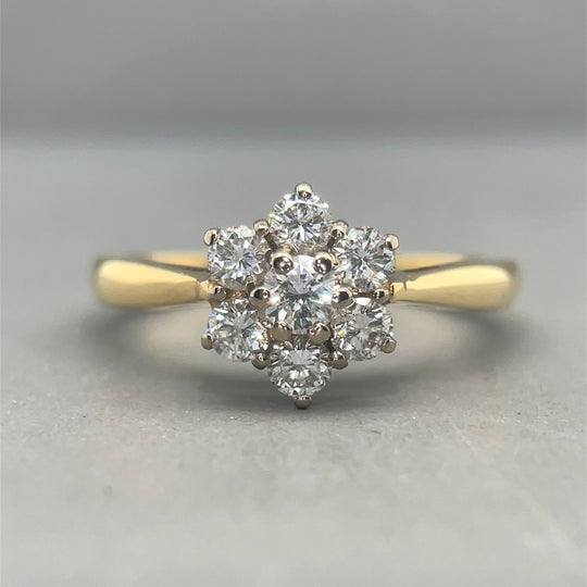 18ct Yellow Gold Diamond Flower Cluster Ring (c. 0.57ct) - Size N 1/2