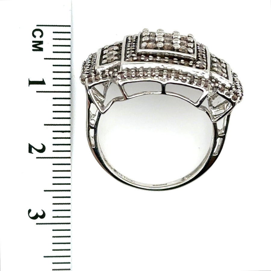 9ct White Gold Cinnamon Diamond Set Square Ring (c. 0.55 - 0.60ct) - Size N