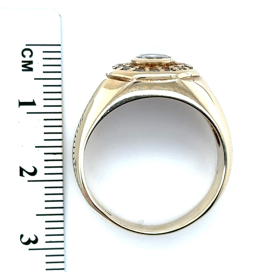 9ct Yellow Gold Cubic Zirconia Set Signet Style Ring - Size T 1/2