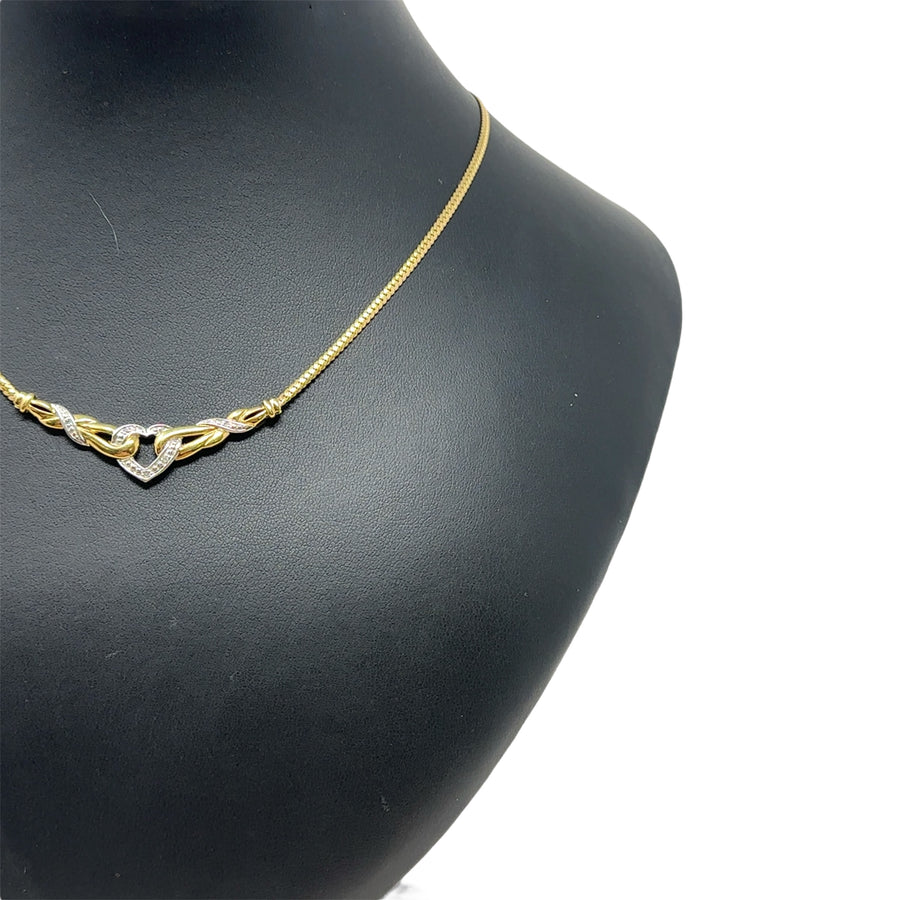 9ct Yellow Gold Diamond Heart Necklace (16")