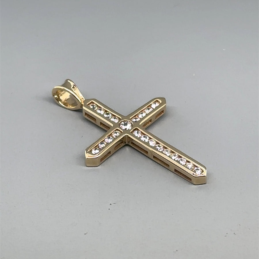 9ct Yellow Gold Cubic Zirconia Cross Pendant