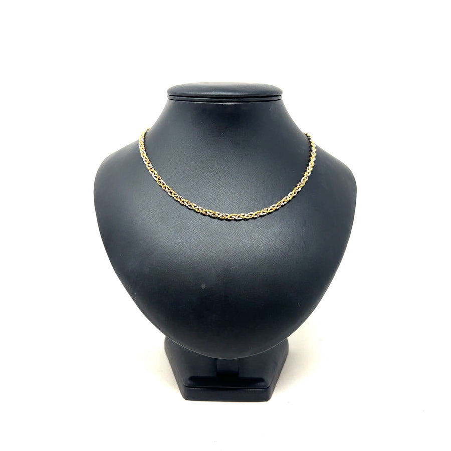9ct Tri-Colour Beaded Necklace (17")