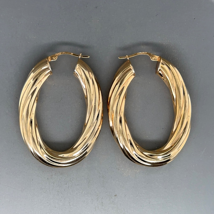 9ct Yellow Gold Twist Oval Hoop Earrings