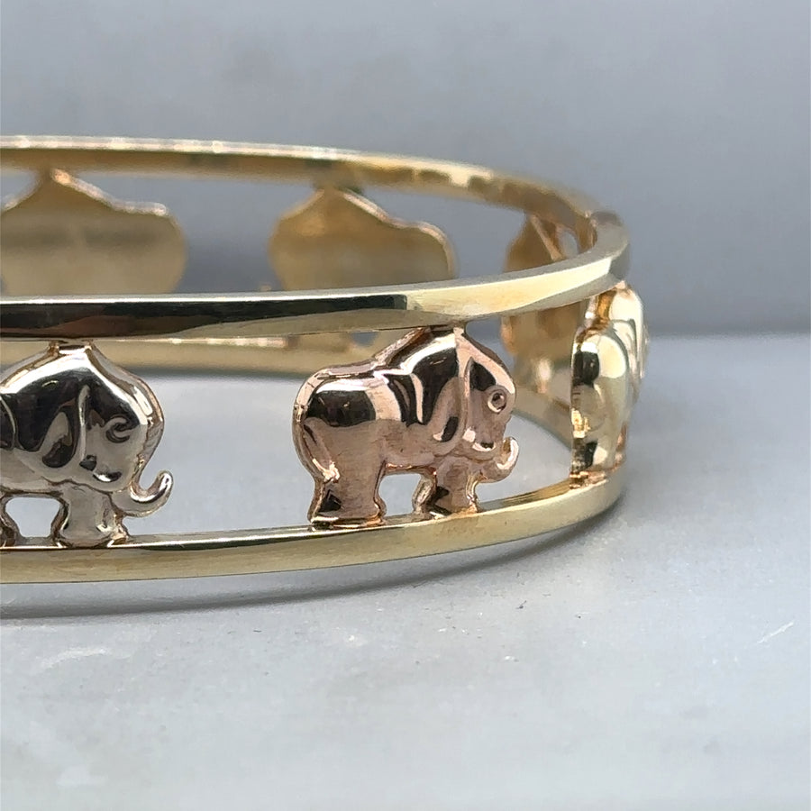 9ct Tri-Colour Elephants Bangle