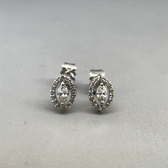 18ct White Gold Marquise Halo Diamond Stud Earrings (c. 0.36ct)
