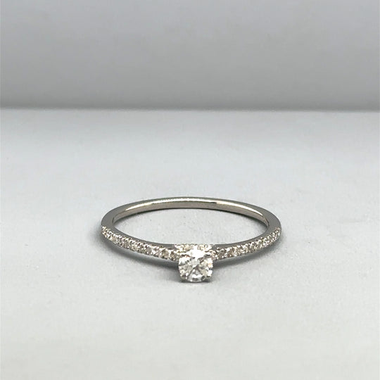 9ct White Gold Single Stone Diamond Ring with Diamond Shoulders (c. 0.30 - 0.35ct) - Size O