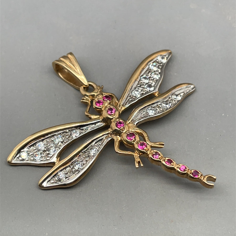 9ct Yellow Gold Cubic Zirconia Dragon Fly Pendant