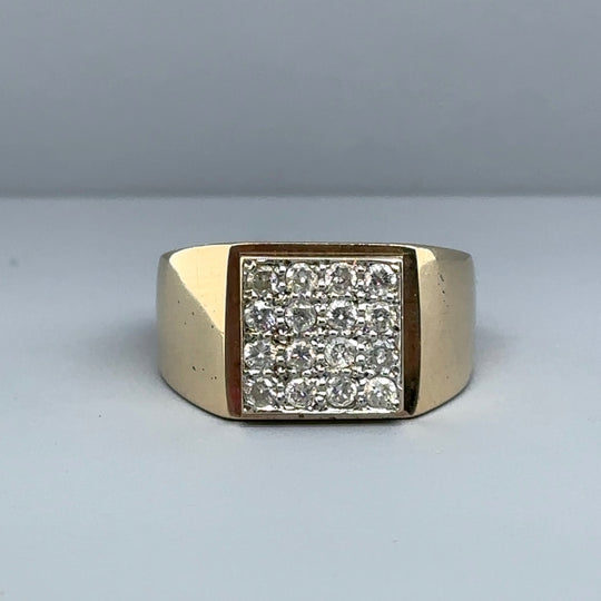 9ct Yellow Gold Diamond Set Signet Ring (c. 0.50ct) - Size P 1/2
