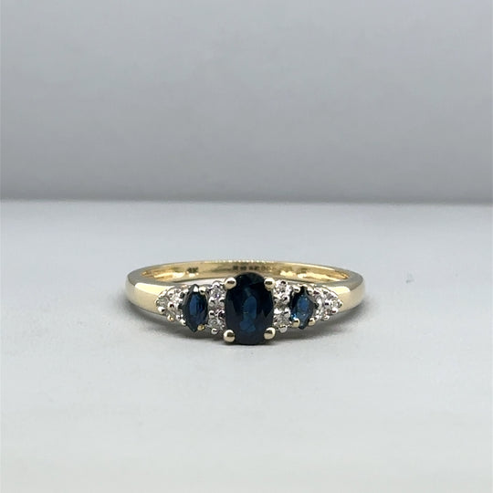 9ct Yellow Gold Diamond and Sapphire Ring - Size R