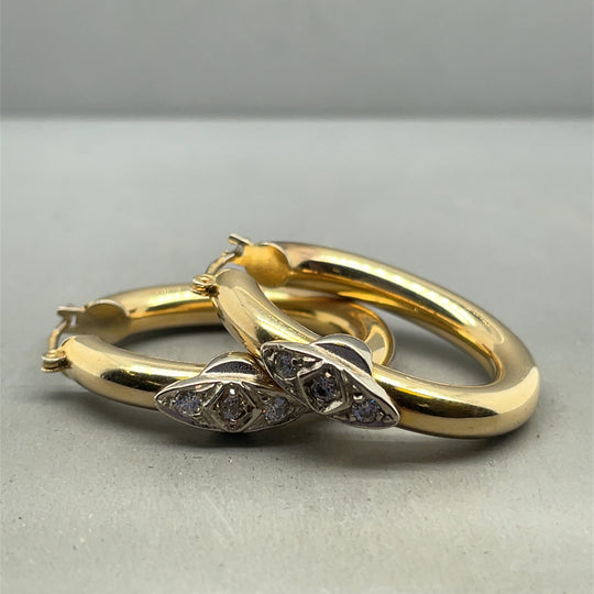 9ct Bi-Colour Cubic Zirconia Set Oval Hoop Earrings