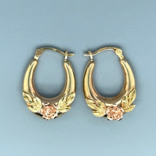 9ct Bi-Colour 3D Floral Hoop Earrings