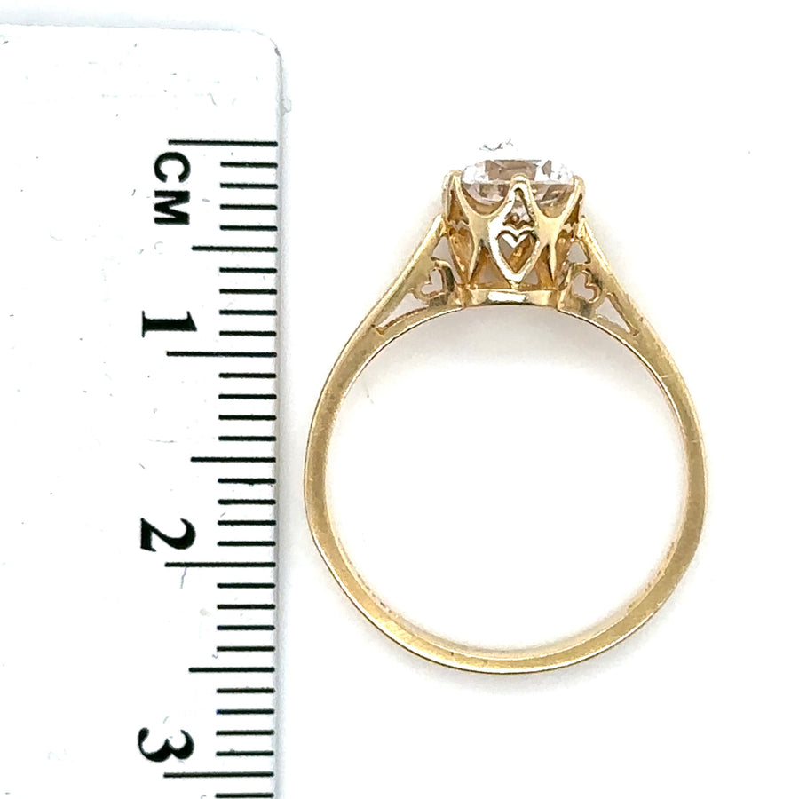 14ct Yellow Gold Single Stone Cubic Zirconia Ring - Size M