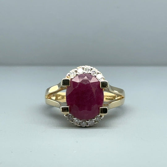9ct Yellow Gold Diamond and Ruby Ring (c. 0.30ct) - Size N