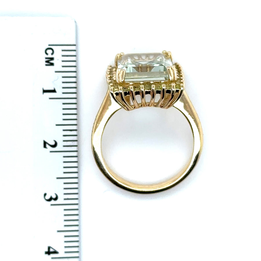 9ct Yellow Gold Green Amethyst Ring - Size M 1/2