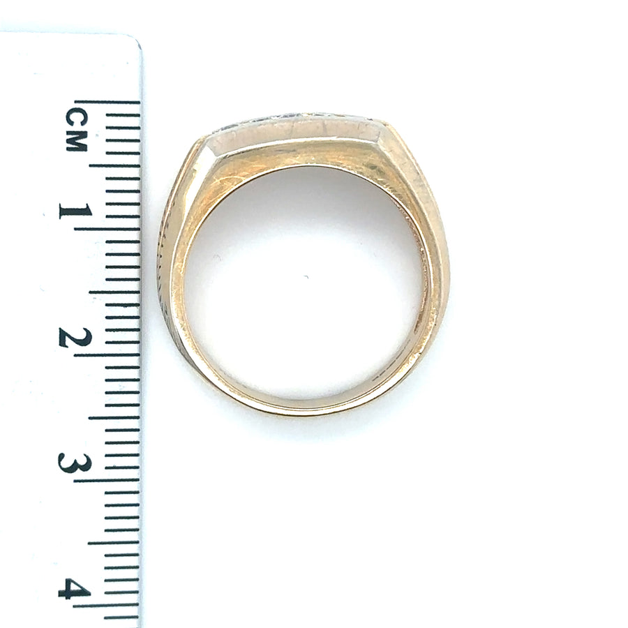9ct Yellow Gold Diamond Set Signet Ring (c. 0.25ct) - Size R 1/2