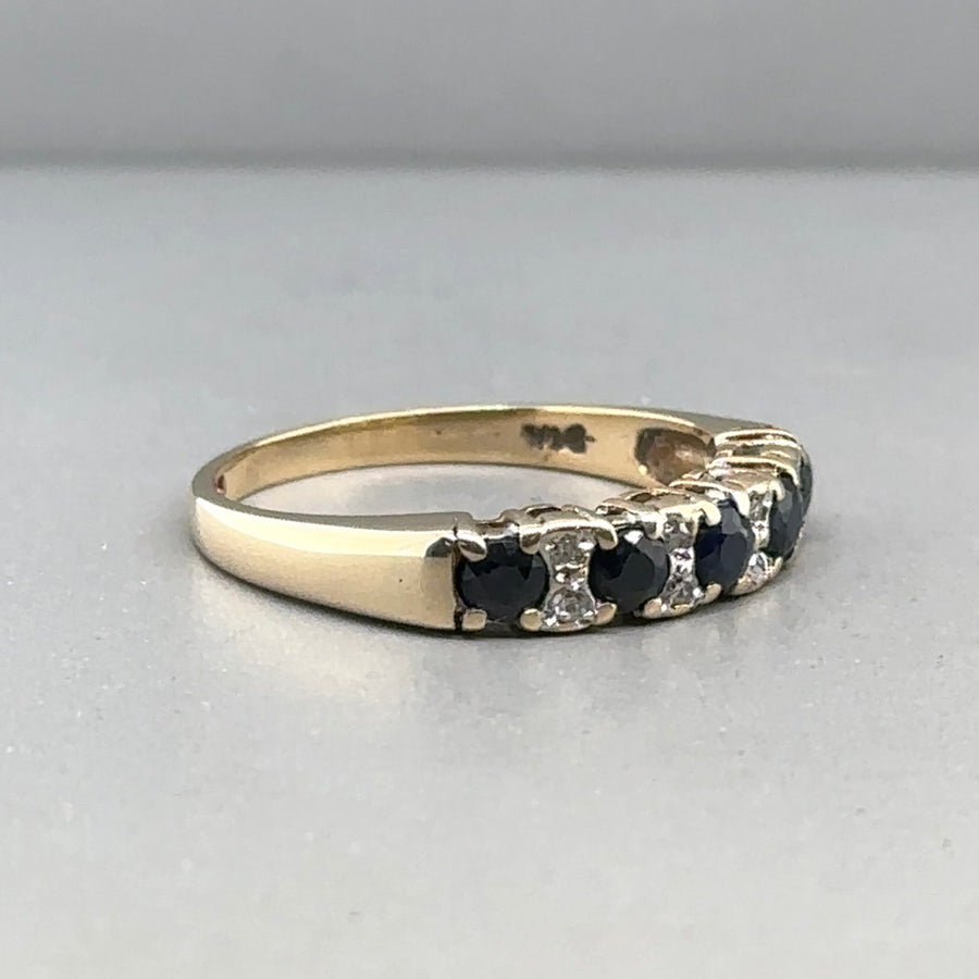 9ct Yellow Gold Diamond and Sapphire Ring - Size L