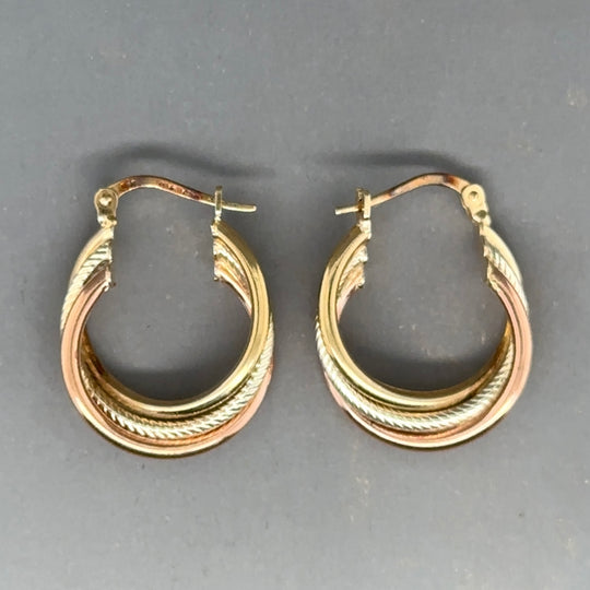 9ct Tri-Colour Three Row Earrings