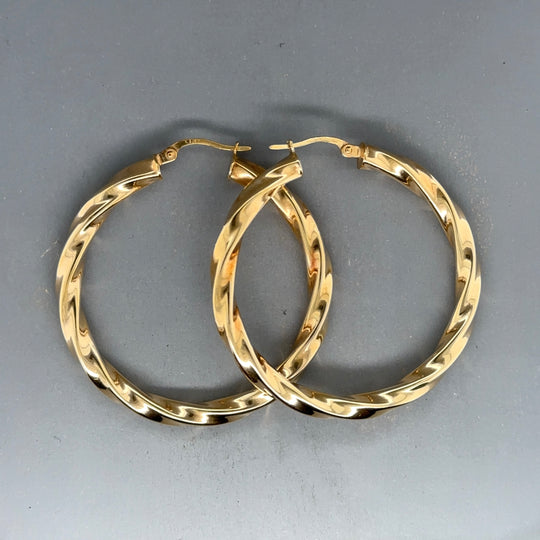 9ct Yellow Gold Twist Hoop Earrings