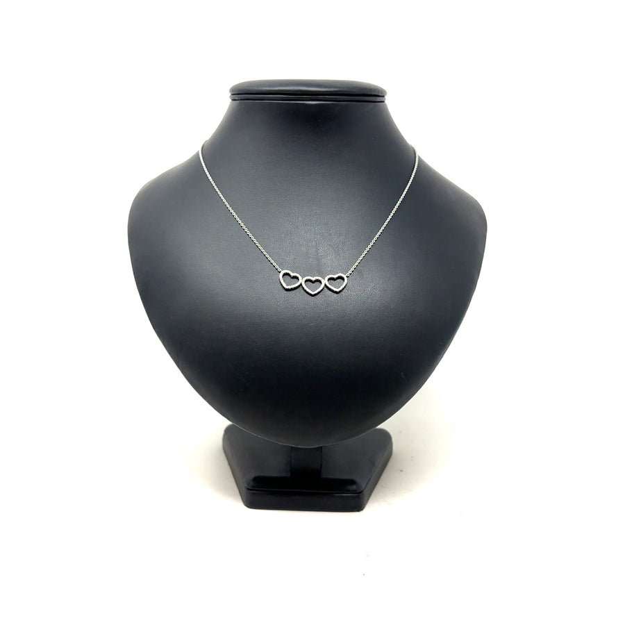 18ct White Gold Diamond Heart Row Necklace (16") (c. 0.30ct)