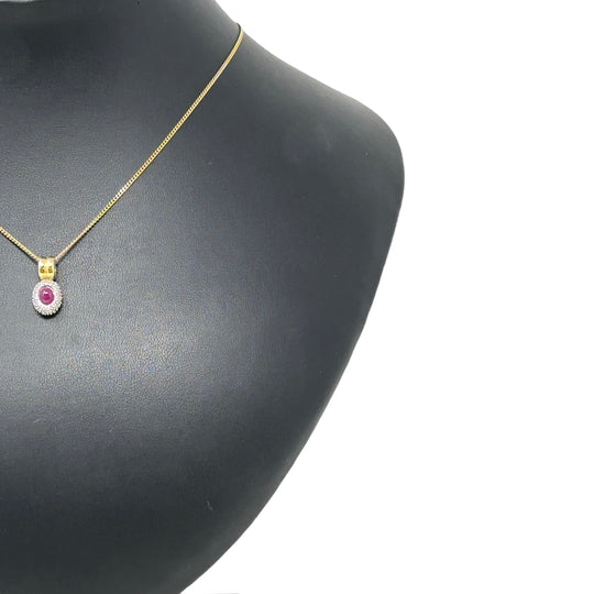 18ct Yellow Gold Ruby and Diamond Pendant and Chain (17")