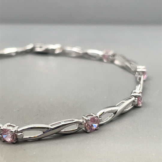 9ct White Gold Pink Synthetic Stone Bracelet