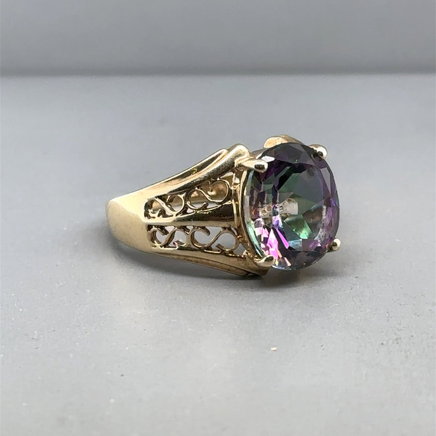 9ct Yellow Gold Single Stone Mystic Topaz Ring - Size P