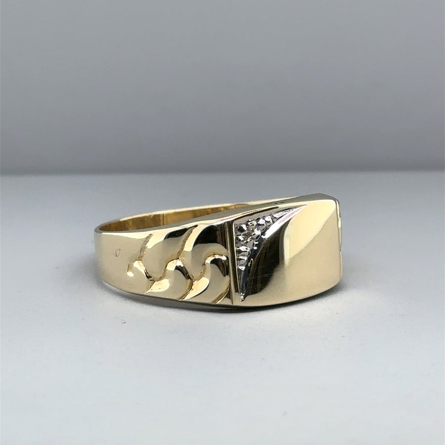 9ct Yellow Gold Single Stone Diamond Signet Ring - Size Z 1/2