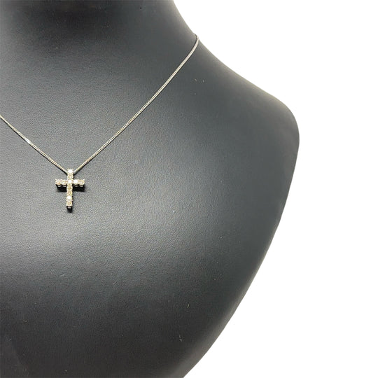 Platinum Diamond Cross Pendant and Chain (c. 0.44ct) (20")
