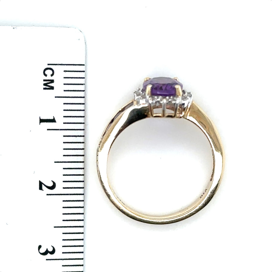 9ct Yellow Gold Diamond and Tourmaline Ring - Size L