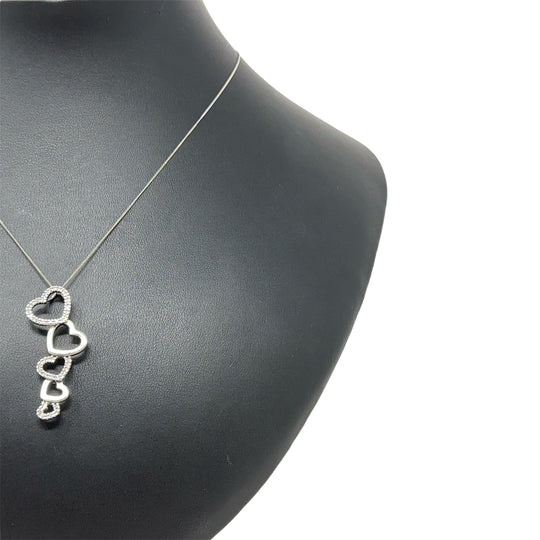 9ct White Gold Diamond Hearts and Chain (c. 0.20ct) (19")