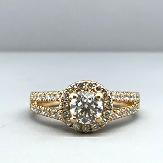 18ct Yellow Gold Single Stone Diamond Ring with Diamond Shoulders (c. 1.15ct) - Size K 1/2