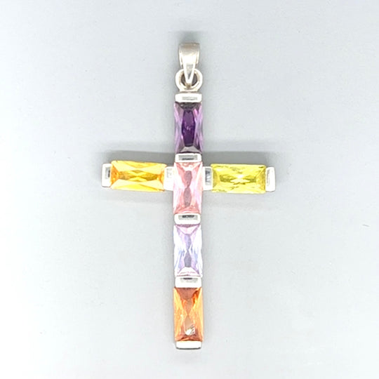 Sterling Silver Multi-Colour Cubic Zirconia Cross Pendant