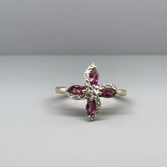 9ct Yellow Gold Fancy Tourmaline and Diamond Ring - Size N