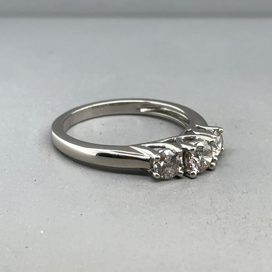 18ct White Gold Three Stone Diamond Ring (c. 0.80ct) - Size P