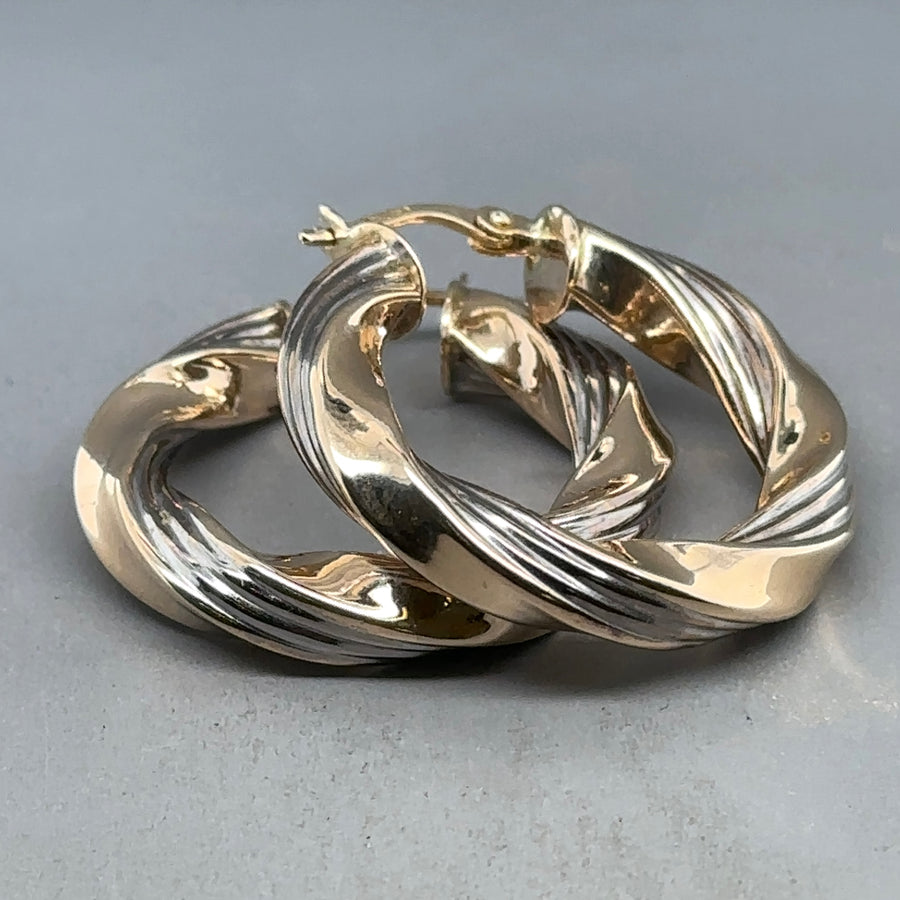 9ct Bi-Colour Twist Hoop Earrings