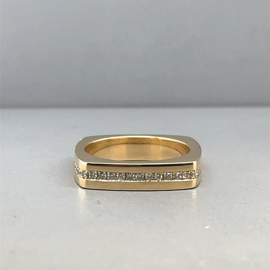 18ct Yellow Gold Diamond Set Square Ring (c. 0.48ct) - Size M