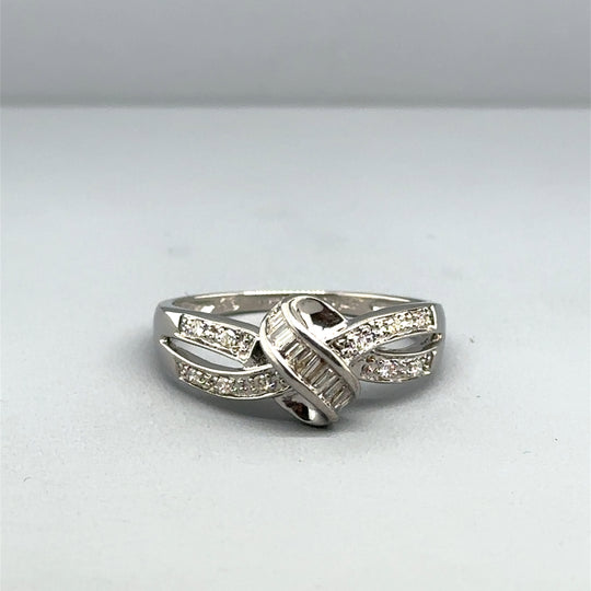 9ct White Gold Diamond Knott Ring (c. 0.15 - 0.20ct) - Size P