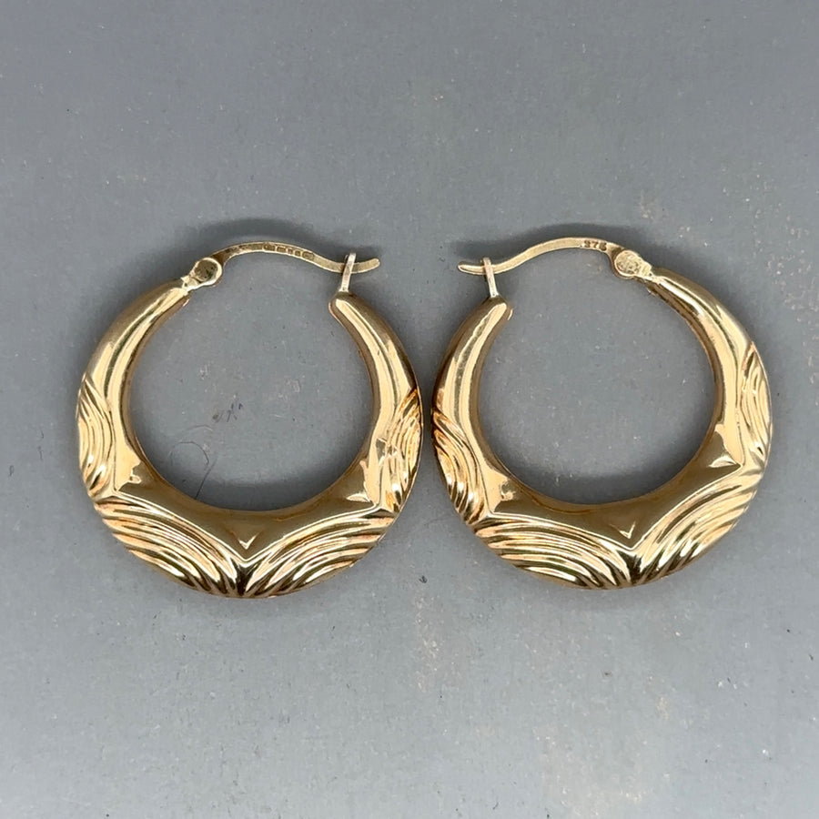9ct Yellow Gold Patterned Hoop Earrings