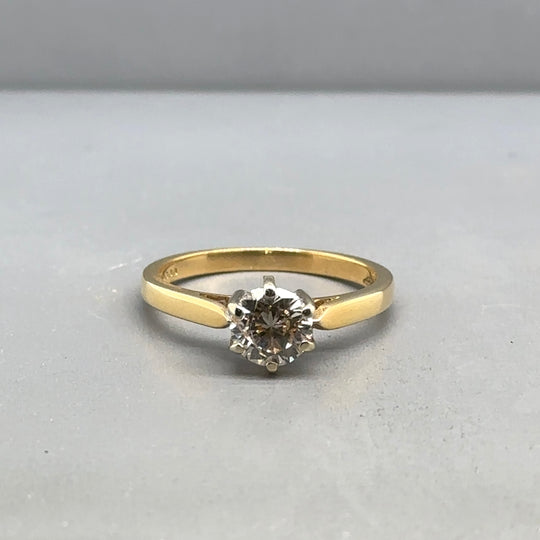 18ct Yellow Gold Single Stone Diamond Solitaire Ring (c. 0.90ct) - Size M 1/2