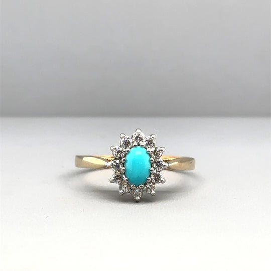9ct Yellow Gold Blue Synthetic Stone and Cubic Zirconia Ring - Size P
