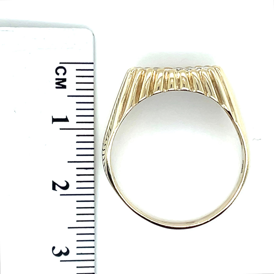 9ct Yellow Gold Diamond Set Signet Style Ring - Size U