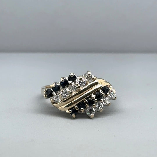 9ct Yellow Gold Blue and White Cubic Zirconia Ring - Size L 1/2